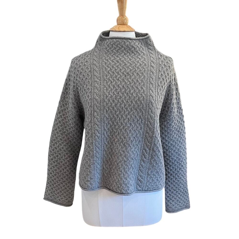 SWTR Merino Wool, Yak Cable Knit Long Sleeve Mock Neck Sweater, Gray, M